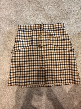 H&M Mini Skirt in Brown, Navy and Cream Gingham